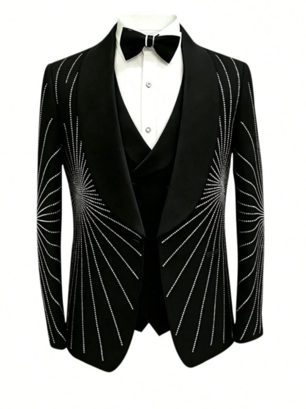 Viktor Rhinestone Encrusted 3-Piece Tuxedo Slim Fit Suit